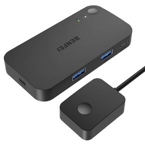 USB 3.0 Switch, USB Switcher 2 Computers Share 3*USB 3.0 and 1*USB C with Remote Control for PC Mouse Keyboard Printer Scanner, USB KVM Switch Selector Compatible with Windows, Mac, Linux