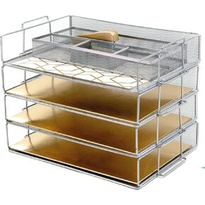 Blu Monaco Desk Organizers and Accessories Stackable Paper Tray - 4 Tier Stackable Letter Trays - Black Metal Mesh File Holder Organizer