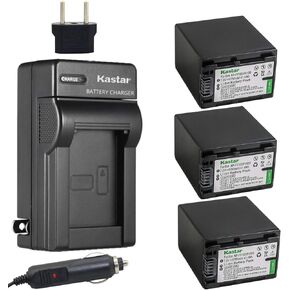 Kastar NP-FV100 Battery (3X) + Charger for Sony DCR-SR21, SR68, SR88, SX15, SX21, SX44, SX45, SX63, SX65, SX83, SX85, HDR-CX110, CX115, CX130, CX150, CX160, XR160, CX360, CX560, CX700, PJ30, PJ50