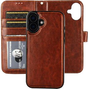Bocasal Detachable Wallet Case for iPhone 16 Plus RFID Blocking Card Slots Holder Premium PU Leather Magnetic Kickstand Shockproof Wrist Strap Removable Flip Protective Cover 5G 6.7 inch (Brown)