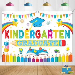 Large 72x44 Inch Kindergarten Graduation Backdrop, Kindergarten Graduation Banner, Preschool Graduation Decorations 2024, Graduate Congrats Grad Banner 2024 for Kindergarten Graduation Decor-Black