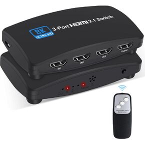 8K@60Hz HDMI 2.1 Switch, HDMI Switch 3 in 1 Out, 3-Port HDMI Switcher Selector, Supports 4K@120Hz, 1080P@240Hz, 1080P@120Hz for Fire Stick, HDTV, PS4/5, Game Consoles with Remote Control