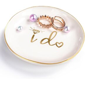 1pc Shell Jewelry Dish - Ceramic Jewelry Trinket Tray for Earrings Necklaces Bracelet Watch Keys Ring Holder Dish with I DO Letters Bridal Shower, Engagement Gifts for Bride to be