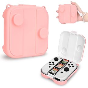DLseego Cute Cat hook Switch Storage Case for Joy-con, Protective Box Fit Switch/OLED Joy-Con with Cover, Portable Joy-con Travel Carrying Case with 3 Game Card Slots & 1 lanyard - Blue Pink