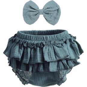 Newborn Infant Baby Girl Cotton Bloomers and Bows Toddlers Ruffle Shorts Diaper Covers Headband Set in Kuwait