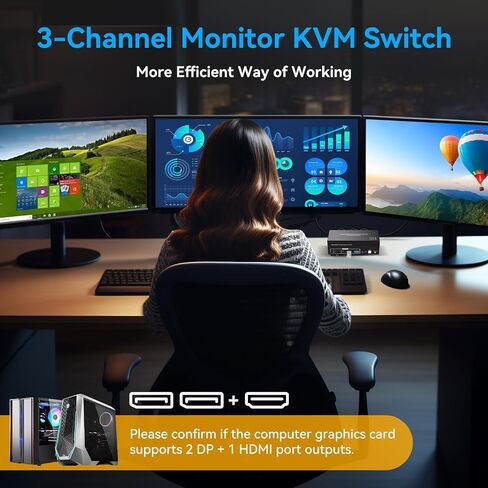 4K@120Hz HDMI and 2 Displayport KVM Switch 3 Monitors 2 Computers DP 1.4 8K Display Port for 2 PC or Laptops Share Triple Monitor and 4 USB 3.0 Peripherals Support Extended and Duplicate Mode in Saudi Arabia