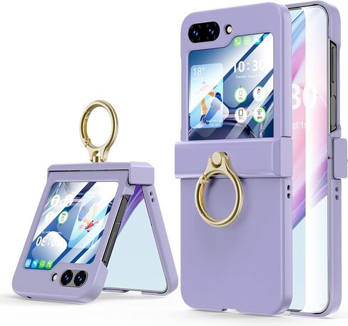 Compatible with Galaxy Z Flip 5 Case (Built-in Back Screen Protector) with Hinge Protection & Ring Kickstand, Slim and Thin Protective Case Cover for Samsung Z Flip 5 5G (Black) in Saudi Arabia