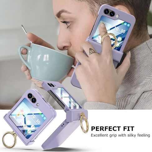 Compatible with Galaxy Z Flip 5 Case (Built-in Back Screen Protector) with Hinge Protection & Ring Kickstand, Slim and Thin Protective Case Cover for Samsung Z Flip 5 5G (Black) in Saudi Arabia
