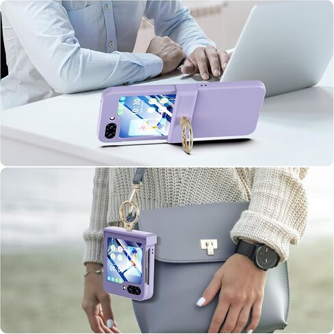 Compatible with Galaxy Z Flip 5 Case (Built-in Back Screen Protector) with Hinge Protection & Ring Kickstand, Slim and Thin Protective Case Cover for Samsung Z Flip 5 5G (Black) in Saudi Arabia