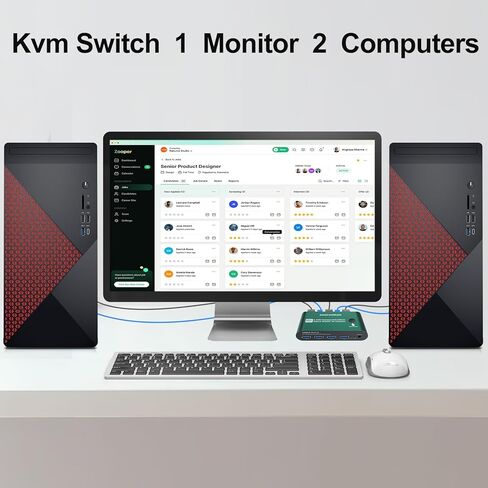 Displayport KVM Switch 1 شاشات 2 جهاز كمبيوتر، مع 4 محاور USB 3.0، 8K@60 هرتز DP 2.0 مفتاح KVM لشاشة واحدة، مفاتيح KVM عن بعد سلكية، مشاركة طابعة ماوس لوحة المفاتيح، التوصيل والتشغيل in Kuwait