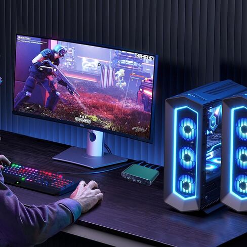 Displayport KVM Switch 1 شاشات 2 جهاز كمبيوتر، مع 4 محاور USB 3.0، 8K@60 هرتز DP 2.0 مفتاح KVM لشاشة واحدة، مفاتيح KVM عن بعد سلكية، مشاركة طابعة ماوس لوحة المفاتيح، التوصيل والتشغيل in Kuwait