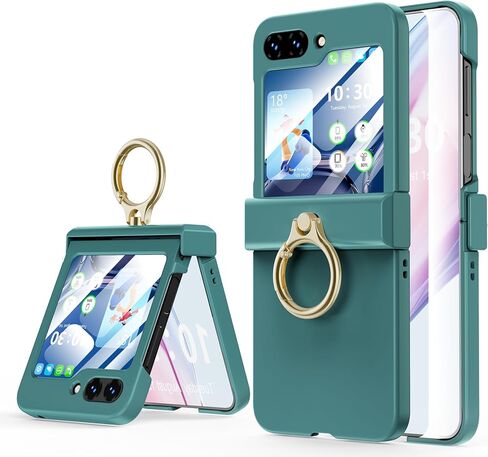 Compatible with Galaxy Z Flip 5 Case (Built-in Back Screen Protector) with Hinge Protection & Ring Kickstand, Slim and Thin Protective Case Cover for Samsung Z Flip 5 5G (Black) in Kuwait