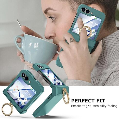 Compatible with Galaxy Z Flip 5 Case (Built-in Back Screen Protector) with Hinge Protection & Ring Kickstand, Slim and Thin Protective Case Cover for Samsung Z Flip 5 5G (Black) in Kuwait