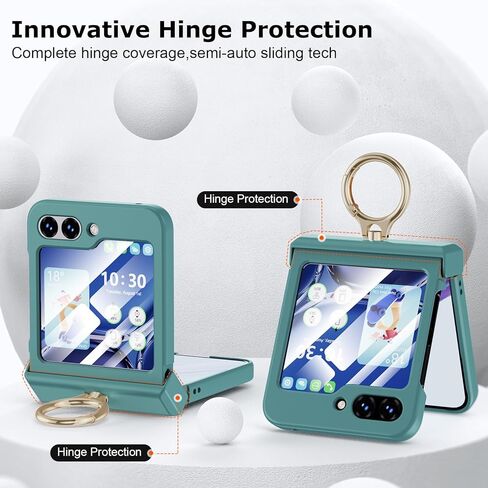 Compatible with Galaxy Z Flip 5 Case (Built-in Back Screen Protector) with Hinge Protection & Ring Kickstand, Slim and Thin Protective Case Cover for Samsung Z Flip 5 5G (Black) in Kuwait