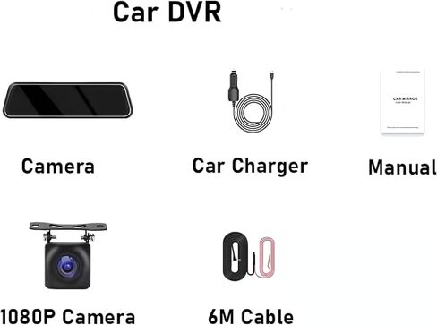 كاميرا قياس 10 بوصة تعمل باللمس بعدسة مزدوجة للسيارة DVR، ومسجل فيديو عالي الدقة 1080 بكسل، ووسائط البث، ومرآة الرؤية الخلفية، وكاميرا داش كام تلقائية، أسود in Saudi Arabia