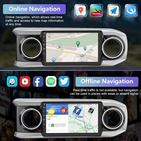 ستيريو راديو السيارة AWESAFE لسيارة Toyota Tacoma 2016 2017 2018 2019 2020 2021، وحدة رأس شاشة تعمل باللمس Android 12 سلكية تعمل بنظام Android Auto Bluetooth GPS Navigation in Saudi Arabia