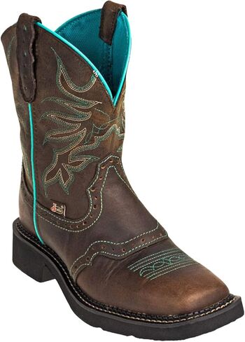 حذاء Justin النسائي Mandra Chocolate Western Boot بمقدمة مربعة واسعة بلون الشوكولاتة - 7.5 M US in Kuwait