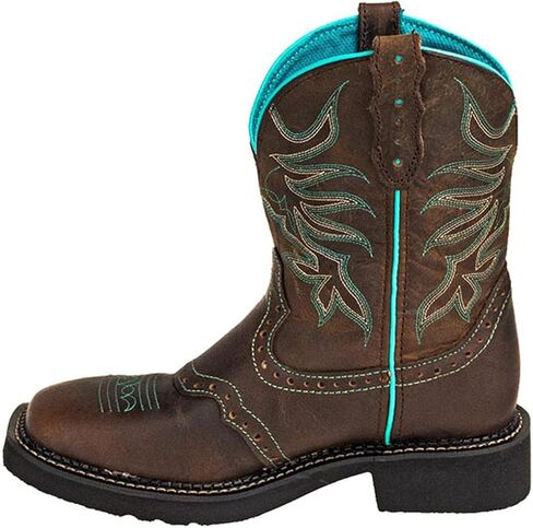 حذاء Justin النسائي Mandra Chocolate Western Boot بمقدمة مربعة واسعة بلون الشوكولاتة - 7.5 M US in Kuwait