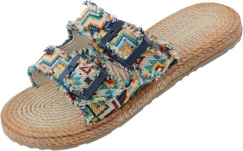 Womens Flat Slide Sandals with 2 Strap Adjustable Buckle Slip on Slides Shoes Non Slip Rubber Sole in Saudi Arabia