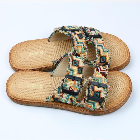 Womens Flat Slide Sandals with 2 Strap Adjustable Buckle Slip on Slides Shoes Non Slip Rubber Sole in Saudi Arabia