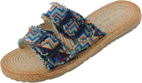 Womens Flat Slide Sandals with 2 Strap Adjustable Buckle Slip on Slides Shoes Non Slip Rubber Sole in Saudi Arabia