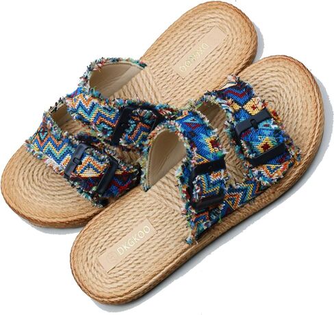 Womens Flat Slide Sandals with 2 Strap Adjustable Buckle Slip on Slides Shoes Non Slip Rubber Sole in Saudi Arabia