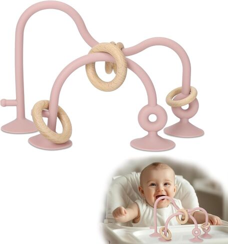 Socub High Chair Toys with Suction Cups for Infant Toddlers 6-12 18 Months, Educational Interactive Table Toys | Silicone Teething Toy | Baby Sensory Chew Toy for Baby Boys Girls (Pink) in Kuwait