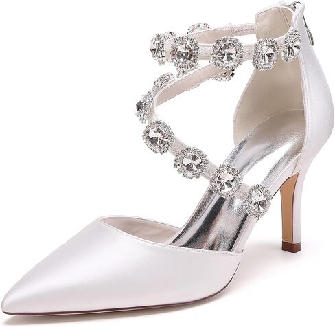 Women's Closed Pointed Toe High Heels Rhinestones Satin Wedding Stilettos Crystal Pump Shoes Heeled Sandals in Saudi Arabia