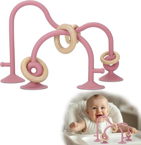 Socub High Chair Toys with Suction Cups for Infant Toddlers 6-12 18 Months, Educational Interactive Table Toys | Silicone Teething Toy | Baby Sensory Chew Toy for Baby Boys Girls (Pink) in Saudi Arabia