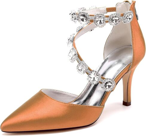 Women's Closed Pointed Toe High Heels Rhinestones Satin Wedding Stilettos Crystal Pump Shoes Heeled Sandals in Saudi Arabia