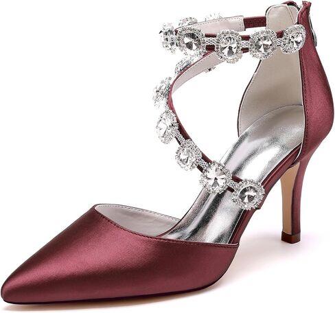 Women's Closed Pointed Toe High Heels Rhinestones Satin Wedding Stilettos Crystal Pump Shoes Heeled Sandals in Saudi Arabia