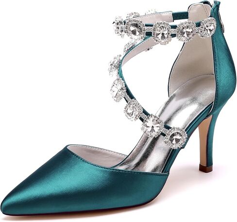 Women's Closed Pointed Toe High Heels Rhinestones Satin Wedding Stilettos Crystal Pump Shoes Heeled Sandals in Saudi Arabia
