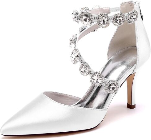 Women's Closed Pointed Toe High Heels Rhinestones Satin Wedding Stilettos Crystal Pump Shoes Heeled Sandals in Saudi Arabia