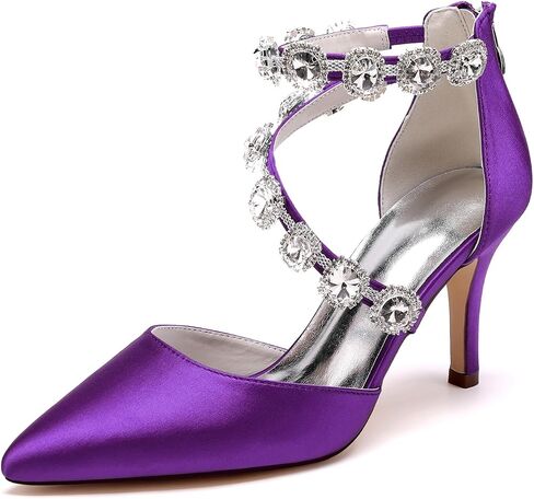 Women's Closed Pointed Toe High Heels Rhinestones Satin Wedding Stilettos Crystal Pump Shoes Heeled Sandals in Saudi Arabia