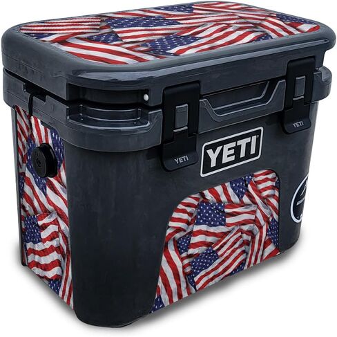 Carbon Fiber Skin Compatible with Yeti Roadie 15 Hard Cooler - Patriot - Premium 3M Vinyl Protective Wrap Decal Cover - Easy to Apply | Crafted in The USA by MightySkins in Saudi Arabia