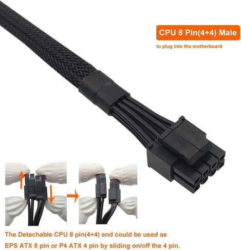 كابل وحدة المعالجة المركزية لوحدات PSU الموسمية، PCIe 8 Pin Male إلى CPU 8 Pin (4+4 قابل للفصل) محول طاقة اللوحة الأم EPS-12V ذكر بأكمام 25 بوصة (63 سم) in Kuwait