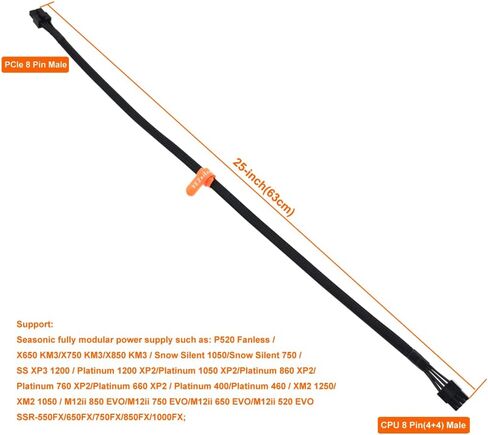 كابل وحدة المعالجة المركزية لوحدات PSU الموسمية، PCIe 8 Pin Male إلى CPU 8 Pin (4+4 قابل للفصل) محول طاقة اللوحة الأم EPS-12V ذكر بأكمام 25 بوصة (63 سم) in Kuwait