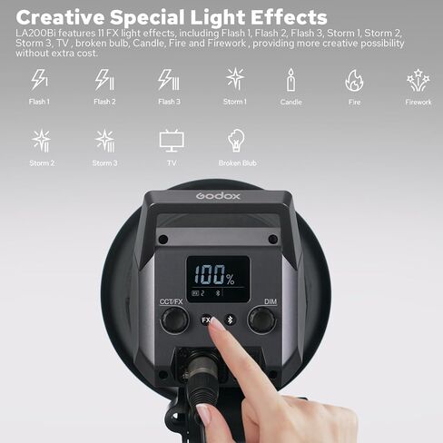 Godox LA200BI 210W Bi-Color Daylight Light, Studio Light with Bowens Mount, 2800K-6500K, High CRI/TLCI: 96+/97+, 0%-100% Adjustable Light, 11 Light Effect, App Control, Led Video Light in Saudi Arabia