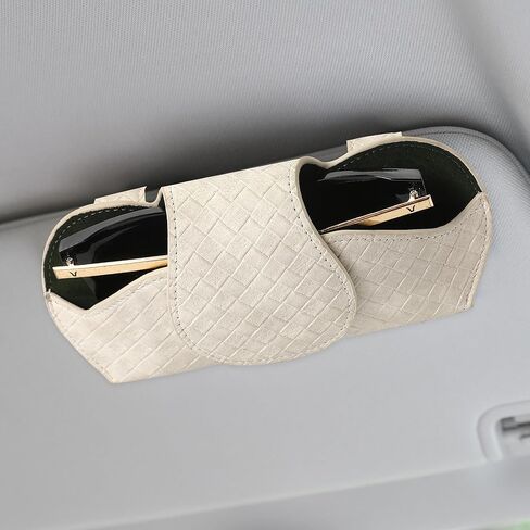 KINIVA Sunglasses Holder for Car Visor Leather Glasses Case with Clips for Car Visor Automotive Interior Visor Accessories Apply to All Car Models (10 Beige) in Kuwait
