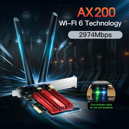 بطاقة WiFi 6 PCIe WiFi مع BT 5.2، ومحول الشبكة اللاسلكية AX3000R لأجهزة الكمبيوتر المكتبية، نطاق مزدوج 2.4 جيجا هرتز/5 جيجا هرتز، يصل إلى 3000 ميجابت في الثانية، مع هوائي وقوس منخفض المستوى، يدعم Win 11/10 (64 بت) in Kuwait