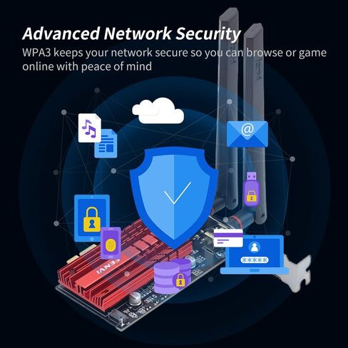 بطاقة WiFi 6 PCIe WiFi مع BT 5.2، ومحول الشبكة اللاسلكية AX3000R لأجهزة الكمبيوتر المكتبية، نطاق مزدوج 2.4 جيجا هرتز/5 جيجا هرتز، يصل إلى 3000 ميجابت في الثانية، مع هوائي وقوس منخفض المستوى، يدعم Win 11/10 (64 بت) in Kuwait