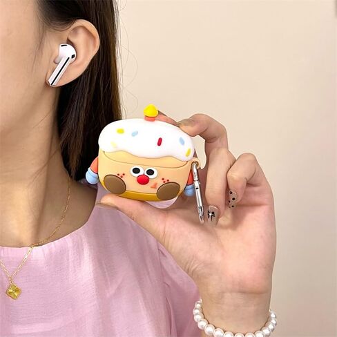 حافظة لهاتف Samsung Galaxy Buds 3 وGalaxy Buds 3 Pro مع حلقة تسلق، غطاء حماية مقاوم للصدمات للشحن من السيليكون مع تصميم جلد كرتوني لرجل وامرأة في سن المراهقة (CandleCake) in Saudi Arabia