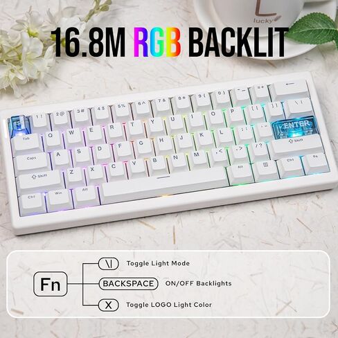 CIDOO QK61 VIA Programmable 60% Compact Keyboard, Wireless Gaming Keyboard, Hot Swappable Custom Keyboard, Gasket Mechanical Keyboard with PC Plate, RGB, 3000mAh Battery for Win/Mac (White) in Kuwait