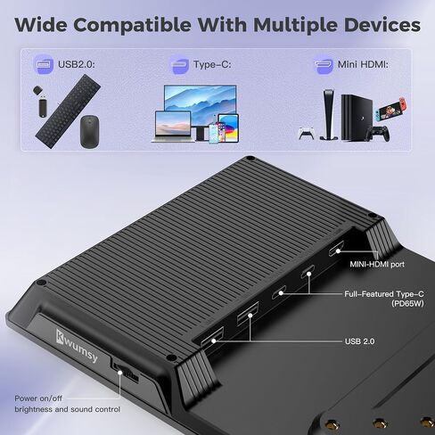 شاشة Kwumsy المحمولة 12.3 بوصة - شاشة L1S للسفر شاشة كمبيوتر رفيعة للغاية FHD IPS 600CD/㎡ موسع شاشة خارجية مع حامل قابل للطي لأجهزة الكمبيوتر المحمول Windows Macbook Linux PC PS4/5 in Saudi Arabia