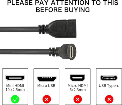 RIIEYOCA Mini HDMI Cable 15cm,Mini HDMI Male to HDMI Female Adapter, Support 1080P Full HD,3D, for Tablet, Camera, Graphics Card, Black(R) in Saudi Arabia