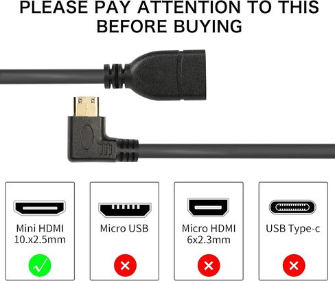 RIIEYOCA Mini HDMI Cable 15cm,Mini HDMI Male to HDMI Female Adapter, Support 1080P Full HD,3D, for Tablet, Camera, Graphics Card, Black(R) in Saudi Arabia