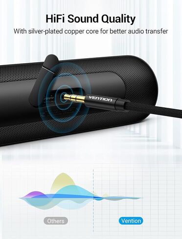 كابل صوت VENTION 3.5 ملم بطول 6.6 قدم، سلك مساعد ستيريو من ذكر إلى ذكر - صوت هاي فاي، موصل مطلي بالذهب، تصميم مجدول أسود - متوافق مع مقبس السيارة، سماعات الرأس، مكبر الصوت، الأجهزة اللوحية، iPad in Saudi Arabia