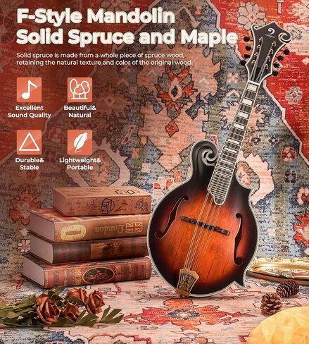 Vangoa F-Style Mandolins Instrument 29-Fret, 8 String Acoustic Mandolin With Protective Plate, for Beginner Adults, Sunburst in Saudi Arabia