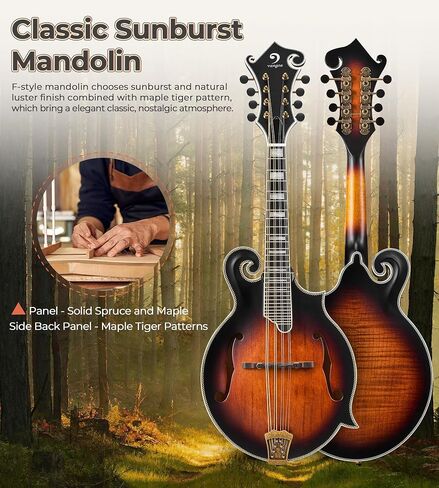 Vangoa F-Style Mandolins Instrument 29-Fret, 8 String Acoustic Mandolin With Protective Plate, for Beginner Adults, Sunburst in Saudi Arabia