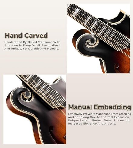 Vangoa F-Style Mandolins Instrument 29-Fret, 8 String Acoustic Mandolin With Protective Plate, for Beginner Adults, Sunburst in Saudi Arabia